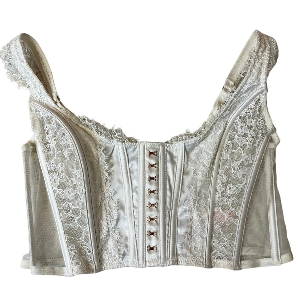 Victoria’s Secret Dream Angel White Floral Lace Satin Bridal Crop Corset Top Med - Picture 2 of 13